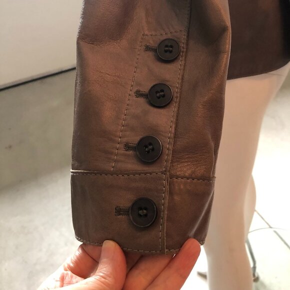 Hugo Boss Lined 2 Button Lamb Leather Blazer Jacket w Pickstitching Brown Sz 8 - Picture 3 of 16